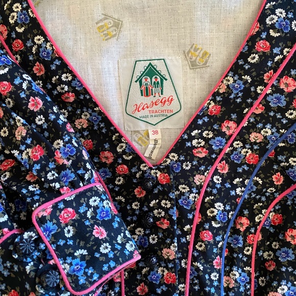 Vintage Austrian Cotton Midi Dress *Size 38* HASEGG Blue Pink Cottagecore Floral - Picture 7 of 9